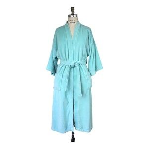 Vintage TJ Lawford Plush Terrycloth Robe 100% Turkish Cotton Turquoise Blue